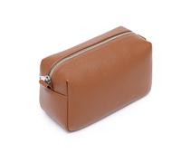 YONBEN Borsa organizer in pelle PU borsa cosmetica leggera con chiusura ad anello perfetta borsa per trucco da viaggio per le donne, Sella marrone., Semplice