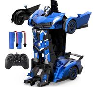 YONCHER Auto Telecomandata Trasformabile, 1:12 Grande Auto Robotica RC Trasformabile, Giocattolo 2 in 1 con Musica e Luci, Rilevamento dei Gesti per Bambini, Blu
