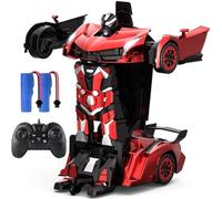 YONCHER Auto Telecomandata Trasformabile, 1:12 Grande Auto Robotica RC Trasformabile, Giocattolo 2 in 1 con Musica e Luci, Rilevamento dei Gesti per Bambini, Rosso
