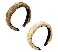 Yonchic 2 cerchietti per capelli in velluto intrecciato, in tinta unita, per donne e ragazze, graziosi elastici con nodo, eleganti accessori per capelli che non danneggiano i capelli (caffè e giallo)