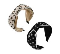 Yonchic 2 fasce larghe in tulle con nodi, alla moda, per donne e ragazze, graziose fasce per capelli nere e beige, antiscivolo, eleganti accessori per capelli in rete (a pois)