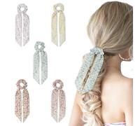 Yonchic 5 elastici per capelli con stampa floreale, per donne e ragazze, con graziosa stampa floreale con nodo, elastici per coda di cavallo, con fiocco, accessori per capelli senza danni (Flower02)