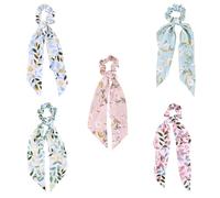 Yonchic 5 elastici per capelli in tessuto classico con fiocco, eleganti sciarpe per capelli, elastici per coda di cavallo, elastici vintage, accessori per capelli per donne, donne e ragazze (stampa