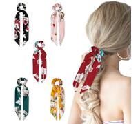 Yonchic 5 elastici per sciarpe con nodo con stampa floreale, per donne e ragazze, con grazioso nodo con stampa floreale, elastici per coda di cavallo, con fiocco, accessori per capelli senza danni