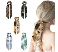 Yonchic 5 elastici per sciarpe con nodo stampato tie-dye, per donne e ragazze, grazioso nastro elastico per coda di cavallo con fiocco, accessori per capelli senza danni (sfumato)