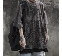 YOND Skull Tshirt Stampa Top Donna Punk Manica Corta T-Shirt Oversize Uomo Giapponese Harajuku Streetwear Abbigliamento Donna y2k-Grigio,5XL