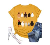 YOND T-Shirt a Maniche Corte da Donna Casual Allentata da Donna Cute Teen Galli Gallina Umoristica con Stampa Camicia a Maniche Corte Top-Ginger,S