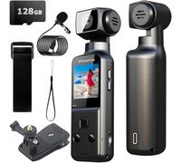 YONDENE Fotocamera 5K con microfono esterno, mini video e audio, videocamera tascabile con rotazione di 270°, per sport all'aria aperta, bici, viaggi, forze dell'ordine, civili personali, 128 GB
