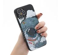 Yonds Queen Custodia per iPhone 16 Pro Max Cute Case, Cool Cartoon Astronaut Planet Moon Space Design Elegante Morbido Bumper Custodia Protettiva (iPhone 16 Pro Max, luna nero)