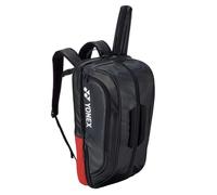 YONEX BA02312EX Expert Badminton/Tennis/Squash Borsa Zaino in Pelle Capacità 3 Racchette con Scomparto Scarpa, nero/rosso, Standard