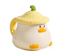 Yongany Tazza da caffè a forma di, tazza in ceramica con coperchio a cappello, 400 ml, stoviglie a forma di animale, in ceramica dipinta a mano, con manico, per succhi di frutta, cioccolato al