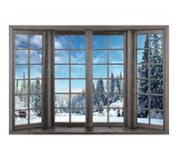YongFoto 1,5x1m Fondale invernale Scena di neve all'aperto Foresta Cielo scenografico Finestra di legnoSfondo per la fotografia Ritratto Scatto fotografico Studio Props Wintertime Festa Home Decor