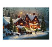 YongFoto 1,5x1m Natale Sfondo Scena Bella Natale Casa Alberi Fata Campo di neve Paesaggio invernale Colorato Foto Sfondo per Festa della Vigilia di Natale Festival Famiglia Fotografia Forniture