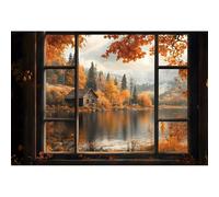 YongFoto 1,5x1m Sfondo autunnale Casa di legno Lago autunnale Foresta Paesaggio naturale Sfondo fotografico Decorazioni per feste per studio fotografico per ritratti