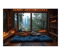 YongFoto 1,5x1m Sfondo fotografico di Capodanno Camera da letto Interno Vista dalla finestra Edificio moderno mattutino Sfondo fotografico per Capodanno Festa Decorazioni Servizio fotografico