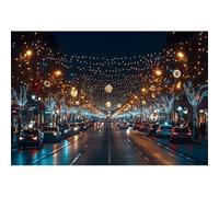 YongFoto 1,5x1m Sfondo fotografico di Capodanno Luci di rattan sugli alberi Strada illuminata Festività Notte in città Vista Sfondo fotografico per Capodanno Festa Decorazioni Servizio fotografico