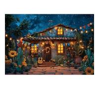 YongFoto 1,5x1m Sfondo notturno del Giorno dei Morti Cactus e girasole casa con luci sfondo foto festa messicana decorazione casa per studio fotografico per ritratti