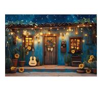 YongFoto 1,5x1m Sfondo notturno del Giorno dei Morti Chitarra cactus girasole prima della porta sfondo fotografico festa a tema messicano decorazioni per la casa per studio fotografico per ritratti
