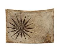 YONGFOTO 100x70cm Arazzo Mappa Vintage, Mappa del Vecchio Mondo Indicatore di Direzione Barca Scritta Decorazione da Parete Avventura Storica Coperta per Camera Ufficio Dormitorio