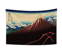 YONGFOTO 100x70cm Ukiyo-e Arazzo Monte Fuji 36 Viste Camera Tappezzerie Tempesta di pioggia sotto la vettaPaesaggio Arte muraria Giapponese Pittura tradizionale Stile Toyo Arazzi