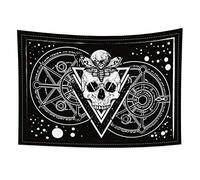 YONGFOTO 100x70cm Zucchero Cranio Arazzo, Scheletro della testa Arazzi Luna Insetto Farfalla Puntini Bianchi Bussola Divinazione Arazzo per Salotto Dormitorio Decor Divano Tappeto Coperta