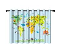 YONGFOTO 117x138cm Cartoon Mappa Tende Oscuranti Oceano Globale Carino Animale Mondo Punti di Riferimento Bambino Blu mappe per Soggiorno Cameretta dei Bambini Tende per finestre, 2 pannelli