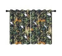 YONGFOTO 117x183cm Tende oscuranti floreali vintage per la camera da letto Verde Foresta tropicale Fauna selvatica Tigre Gru Animali Alberi Tende per cameretta, 2 pannelli con occhiello