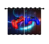 YONGFOTO 132x214cm Videogioco Tende per Sala Giochi Rosso e Blu Gamepad Astratto Simbolo Fantasia Mondo Arazzi Finestra per Camera dei Bambini, 2 Pannelli con occhiello