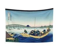 YONGFOTO 150x100cm Ukiyo-e Arazzo Monte Fuji 36 Viste Camera Tappezzerie Tramonto Attraverso il ponte da River BankPaesaggio Arte muraria Giapponese Pittura tradizionale Stile Toyo Arazzi