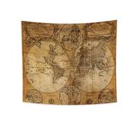 YONGFOTO 150x130cm Arazzo Mappa Vintage per Camera da Letto, Mappa Geografica Antica del Vecchio Mondo da Parete, Coperta Rotonda Atlante Storico Pirata Terra