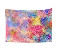 YongFoto 150x130cm Mandala arazzo, Colore psichedelico Fibra di poliestere appeso a parete per tappetino yoga Tappeti Induismo simbolo della cultura arazzo Stanza da letto Casa Decorazione murale