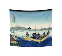 YONGFOTO 180x160cm Ukiyo-e Arazzo Monte Fuji 36 Viste Camera Tappezzerie Tramonto Attraverso il ponte da River BankPaesaggio Arte muraria Giapponese Pittura tradizionale Stile Toyo Arazzi