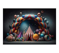 YongFoto 2,2x1,5m Circo Sfondo fotografico Palloncino colorato Tenda Palle Castello Palcoscenico Proprietà Foto sfondo per bambini Notte di Carnevale Oggetti di scena per servizi fotografici in studio