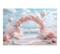 YongFoto 2,2x1,5m Matrimonio in spiaggia SfondoArco di palloncini a conchiglia sfondo fotografico sul mare Decorazioni per festa di fidanzamento e addio al nubilato per studio fotografico per ritratti