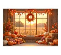 YongFoto 2,2x1,5m Sfondo autunnale del Ringraziamento Sfondo fotografico con campo di grano e fattoria con zucche Decorazioni per la festa del raccolto per studio fotografico per ritratti