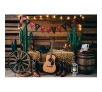 YongFoto 2,2x1,5m Sfondo da cowboy western Chitarra Balle di fieno Fienile Evento al coperto Sfondo fotografico Festa rustica retrò Decorazioni per studio fotografico per ritratti