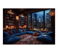 YongFoto 2,2x1,5m Sfondo fotografico di Capodanno Interno della sala studio Vista dalla finestra Paesaggio urbano notturno Sfondo fotografico per Capodanno Festa Decorazioni Servizio fotografico