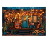 YongFoto 2,2x1,5m Sfondo notturno del Giorno dei Morti Chitarra casa con luci scintillanti sfondo foto festa messicana decorazione casa per studio fotografico per ritratti