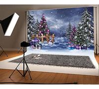 YongFoto 2,2x1,5m Vinile Fondale Foto natale Ornamenti dell'albero di Natale Recinzione in legno Fiocchi di neve Outdoor Winter Wonderland fondale Fotografico Bambini Sfondo Fondali Fotografia