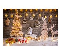 YongFoto 2,2x1,5m Vinile Fondali Fotografici Natale Decorazione di Natale su fondo in legno Sfondi Foto Partito Studio Fotografico Puntelli