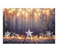 YongFoto 2,2x1,5m Vinile Sfondo Fotografico Natale Star String Shining Lights Fiocchi di neve Ric Wood Plank Xmas Fondale Foto Festa Bambini Boby Nozze Adulto Partito Studio Fotografico Puntelli