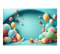 YongFoto 2,5x1,8m Buon compleanno Sfondo Pastello Blu Arch palloncino colorato Torta Confezione regalo Sfondo di fotografia per ragazze Kids 1st Birthday Torta Smash Puntelli per fototessere
