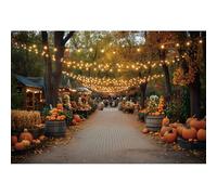 YongFoto 2,5x1,8m Sfondo autunnale del Ringraziamento Sfondo fotografico autunnale con sentiero nel bosco di zucche Decorazioni per la festa del raccolto per studio fotografico per ritratti