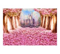 YongFoto 2,5x1,8m Vinile Sfondo Fotografico Petalo cadente Tunnel romantico Alberi di fiori rosa Castello Fondale Foto Festa Bambini Boby Nozze Adulto Partito Studio Fotografico Puntelli