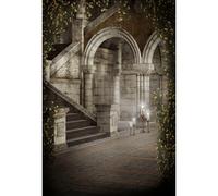 YongFoto 2x3m Castello medievale Sfondo Antico Castello Interno Mistero Pietra Arco Scala Candele Fiori Retro Castello della Principessa Sfondo per il matrimonio Vampiri Adulti Bambini Sfondo