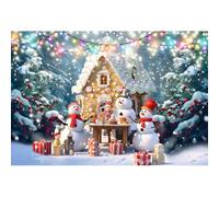 YongFoto 3,5x2,5m Casa di marzapane Fondali fotografici Pupazzo di neve Regali Scintillante Dolce Di Natale Decorazioni Sfondo Ragazzo Ragazza Festival Festa a tema inverno Foto Sparare Puntelli