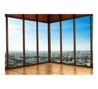 YongFoto 3x2,5m Fondale fotografico per interni dellufficio con paesaggio di New York per fotografia grattacielo finestra francese pavimento in legno sfondo in vinile per bambini adulti ritratti