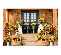 YongFoto 3x2,5m Girasole Sfondo fotografico Floreale Cesto di fiori Portico Ingresso della casa in legno Porta Retrò Sfondo per la fotografia Bambini Ritratto Cabina fotografica Puntelli da studio