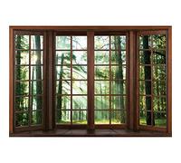 YongFoto 3x2,5m Primavera fondale Luce solare abbagliante Ramo di albero verde Finestra di legno Sfondo per fotografia di vacanza Stagione Scenario naturale Forniture di decorazione Photo Booth