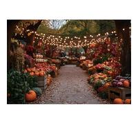 YongFoto 3x2,5m Sfondo autunnale del Ringraziamento Sfondo fotografico con luci dell'albero e mercato delle zucche Decorazioni per la festa del raccolto per studio fotografico per ritratti